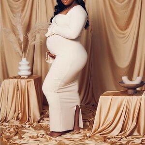 Long sleeve maternity dress (white)